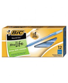 ROUND STIC XTRA LIFE STICK BALLPOINT PEN, 1 MM, BLUE INK, TRANSLUCENT BLUE BARREL, DOZEN