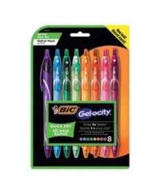 GEL-OCITY QUICK DRY RETRACTABLE GEL PEN, 0.7MM, ASSORTED INK/BARREL, 8/PACK