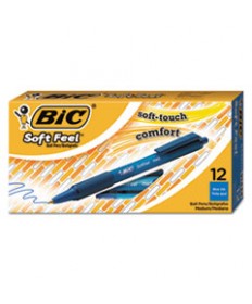 SOFT FEEL RETRACTABLE BALLPOINT PEN, MEDIUM 1MM, BLUE INK/BARREL, DOZEN