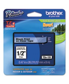TZE STANDARD ADHESIVE LAMINATED LABELING TAPE, 0.35" X 26.2 FT, BLACK ON CLEAR