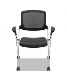 VL314 MESH BACK NESTING CHAIR, BLACK SEAT/BLACK BACK, SILVER BASE