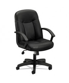 HVL601 SERIES EXECUTIVE HIGH-BACK LEATHER CHAIR, SUPPORTS UP TO 250 LBS., BLACK SEAT/BLACK BACK, BLACK BASE