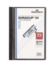 VINYL DURACLIP REPORT COVER W/CLIP, LETTER, HOLDS 30 PAGES, CLEAR/BLACK, 25/BOX