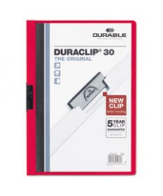 VINYL DURACLIP REPORT COVER W/CLIP, LETTER, HOLDS 30 PAGES, CLEAR/RED, 25/BOX