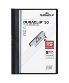 VINYL DURACLIP REPORT COVER W/CLIP, LETTER, HOLDS 30 PAGES, CLEAR/NAVY, 25/BOX