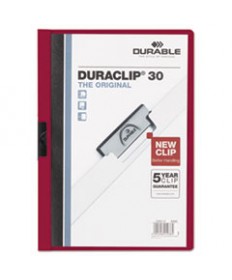 VINYL DURACLIP REPORT COVER W/CLIP, LETTER, HOLDS 30 PAGES, CLEAR/MAROON, 25/BOX