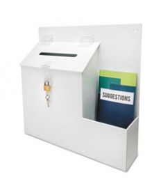 SUGGESTION BOX LITERATURE HOLDER W/LOCKING TOP, 13 3/4 X 3 5/8 X 13, WHITE