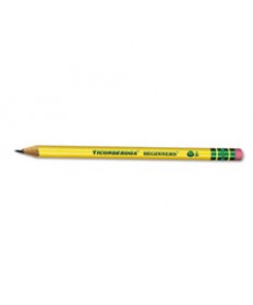 TICONDEROGA BEGINNERS WOODCASE PENCIL WITH ERASER AND MICROBAN PROTECTION, HB (#2), BLACK LEAD, YELLOW BARREL, DOZEN
