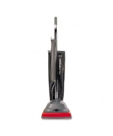TRADITION UPRIGHT VACUUM WITH SHAKE-OUT BAG, 12 LB, GRAY/RED