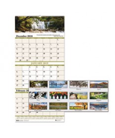 RECYCLED SCENIC LANDSCAPES THREE-MONTH/PAGE WALL CALENDAR, 12.25 X 26, 2020-2022