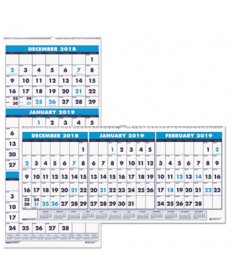 RECYCLED THREE-MONTH FORMAT WALL CALENDAR, 12.25 X 26, 14-MONTH, 2020-2022