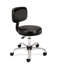 ADJUSTABLE TASK/LAB STOOL WITH BACK, 22" SEAT HEIGHT, SUPPORTS UP TO 250 LBS., BLACK SEAT/BLACK BACK, STEEL BASE
