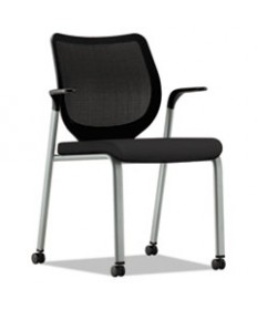 NUCLEUS SERIES MULTIPURPOSE STACKING CHAIR WITH ILIRA-STRETCH M4 BACK, BLACK SEAT/BLACK BACK, PLATINUM BASE