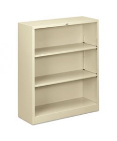 Metal Bookcase, Three-Shelf, 34-1/2w X 12-5/8d X 41h, Putty
