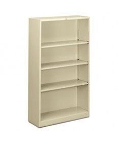 Metal Bookcase, Four-Shelf, 34-1/2w X 12-5/8d X 59h, Putty