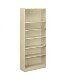 Metal Bookcase, Six-Shelf, 34-1/2w X 12-5/8d X 81-1/8h, Putty