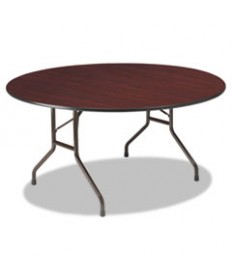 Premium Wood Laminate Folding Table, 60 Dia. X 29h, Mahogany Top/gray Base