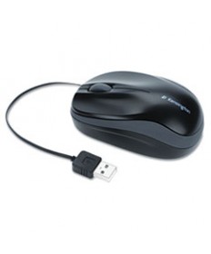 PRO FIT OPTICAL MOUSE WITH RETRACTABLE CORD, USB 2.0, LEFT/RIGHT HAND USE, BLACK