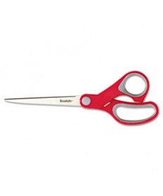 MULTI-PURPOSE SCISSORS, POINTED TIP, 7" LONG, 3.38" CUT LENGTH, GRAY/RED STRAIGHT HANDLE