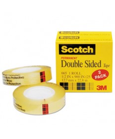 DOUBLE-SIDED TAPE, 1" CORE, 0.5" X 75 FT, CLEAR, 2/PACK