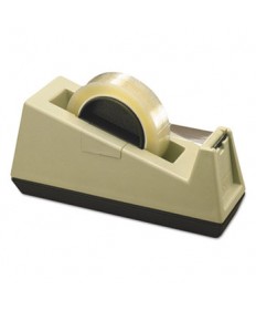 Heavy-Duty Weighted Desktop Tape Dispenser, 3" Core, Plastic, Putty/brown
