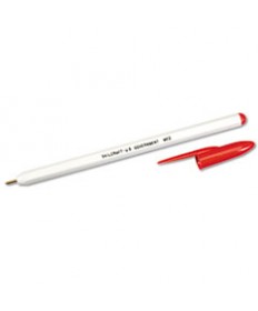 7520010594125 SKILCRAFT STICK BALLPOINT PEN, MEDIUM 1MM, RED INK, WHITE BARREL, DOZEN