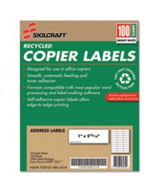 7530010864518 SKILCRAFT RECYCLED COPIER LABELS, COPIERS, 1 X 2.81, WHITE, 33/SHEET, 100 SHEETS/BOX