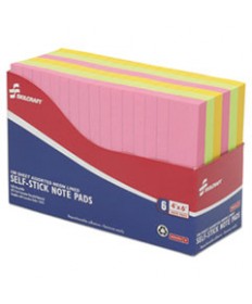 7530014181212 SKILCRAFT SELF-STICK NOTE PADS, 4 X 6, RULED, ASSORTED NEON COLORS, 6/PACK