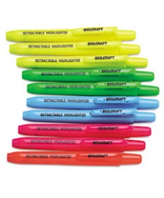 7520015548208 SKILCRAFT RETRACTABLE HIGHLIGHTER, CHISEL TIP, ASSORTED COLORS, 10/SET