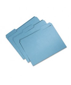 7530015664131 SKILCRAFT RECYCLED FILE FOLDERS, 1/3-CUT 1-PLY TABS, LETTER SIZE, BLUE, 100/BOX