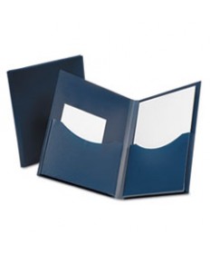 Poly Double Stuff Gusseted 2-Pocket Folder, 200-Sheet Capacity, Navy