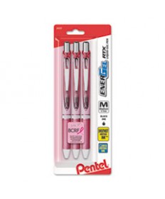 ENERGEL RTX RETRACTABLE GEL PEN, MEDIUM 0.7 MM, BLACK INK, PINK BARREL, 3/PACK