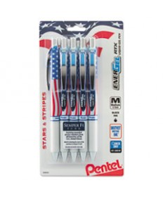 ENERGEL RTX RETRACTABLE GEL PEN, 0.7 MM, BLACK INK, RED/WHITE/BLUE BARREL, 5/PACK