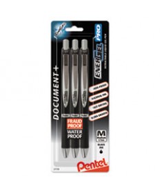 ENERGEL PRO RETRACTABLE GEL PEN, MEDIUM 0.7MM, BLACK INK/BARREL, 3/PACK