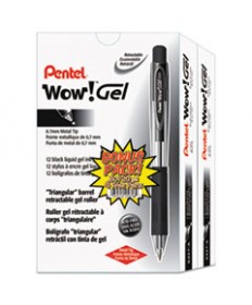 WOW! RETRACTABLE GEL PEN, MEDIUM 0.7 MM, BLACK INK, CLEAR/BLACK BARREL, 24/PACK