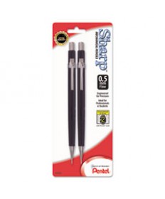 SHARP MECHANICAL PENCIL, 0.5 MM, HB (#2.5), BLACK LEAD, BLACK BARREL, 2/PACK