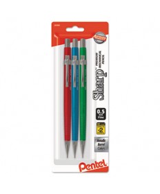 SHARP MECHANICAL PENCIL, 0.5 MM, HB (#2.5), BLACK LEAD, ASSORTED BARREL COLORS, 3/PACK