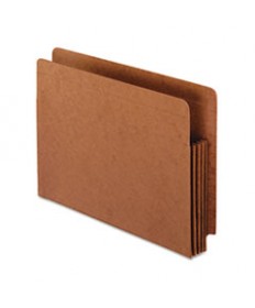 HEAVY-DUTY END TAB FILE POCKETS, 3.5" EXPANSION, LETTER SIZE, RED FIBER, 10/BOX