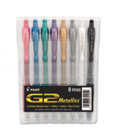 G2 METALLICS RETRACTABLE GEL PEN, FINE 0.7 MM, ASSORTED INK/BARREL, 8/PACK