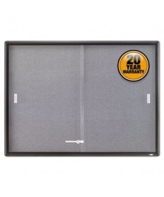Enclosed Bulletin Board, Fabric/cork/glass, 48 X 36, Gray, Aluminum Frame