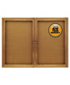 Enclosed Bulletin Board, Natural Cork/fiberboard, 48 X 36, Oak Frame