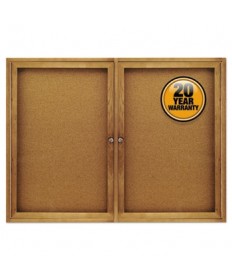 Enclosed Bulletin Board, Natural Cork/fiberboard, 48 X 36, Oak Frame