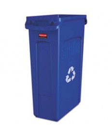 SLIM JIM RECYCLING CONTAINER WITH VENTING CHANNELS, PLASTIC, 23 GAL, BLUE