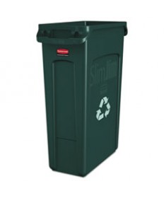 SLIM JIM RECYCLING CONTAINER WITH VENTING CHANNELS, PLASTIC, 23 GAL, GREEN