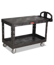 HEAVY-DUTY 2-SHELF UTILITY CART, TPR CASTERS, 25.25W X 54D X 36H, BLACK