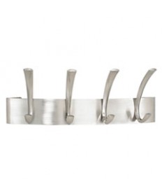 METAL COAT RACK, STEEL, WALL RACK, FOUR HOOKS, 14.25W X 4.5D X 5.25H, BRUSHED NICKEL