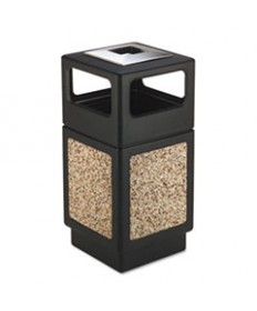 CANMELEON ASH/TRASH RECEPTACLE, SQUARE, AGGREGATE/POLYETHYLENE, 38 GAL, BLACK