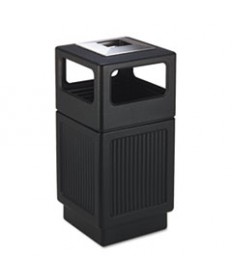 CANMELEON ASH/TRASH RECEPTACLE, SQUARE, POLYETHYLENE, 38 GAL, TEXTURED BLACK