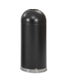 OPEN-TOP DOME RECEPTACLE, ROUND, STEEL, 15 GAL, BLACK