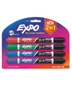 2-IN-1 DRY ERASE MARKERS, BROAD/FINE CHISEL TIP, ASSORTED COLORS, 4/PACK